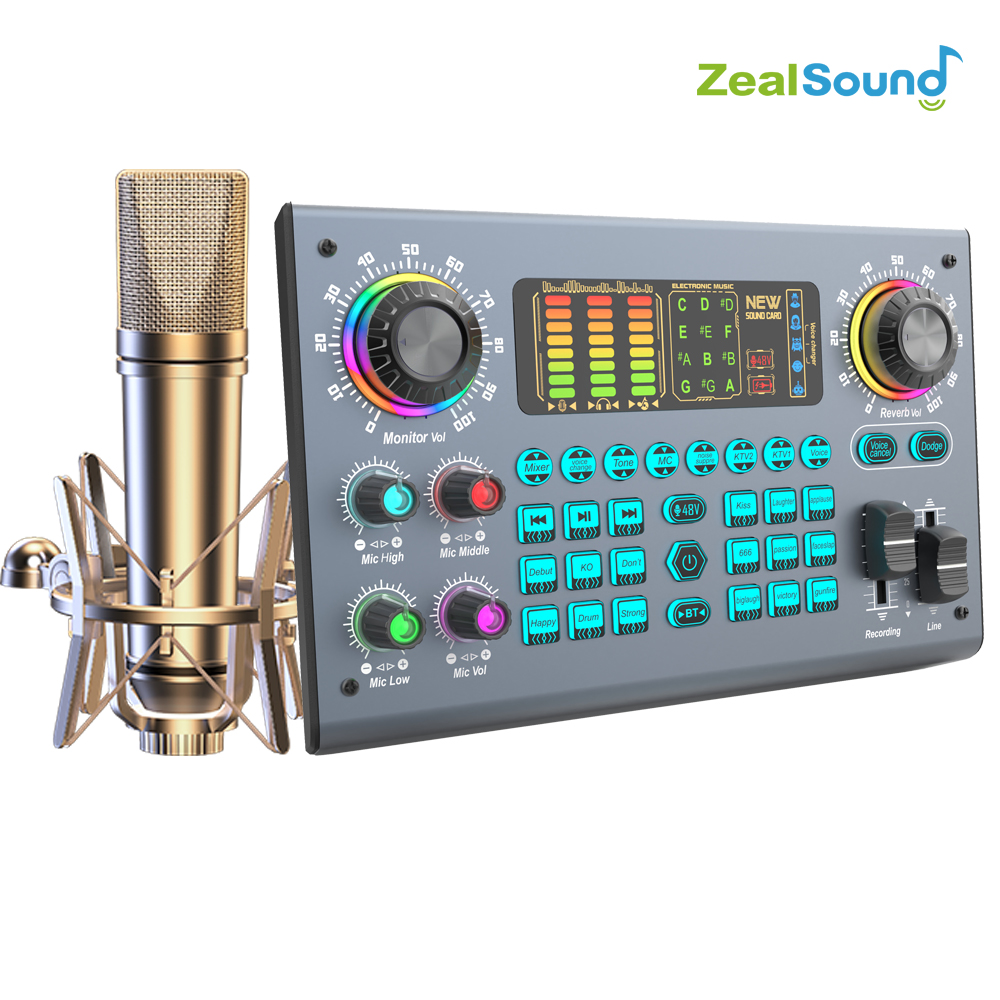Shure Mic Sm58 - Zealsound ชุดอุปกรณ์การ์ดเสียงสำหรับเล่นเกม, พ็อดคาสท์สดแบบมืออาชีพพร้อมไมโครโฟน48V XLR สำหรับพีซีบันทึกเสียงร้องเพลงสตรีมมิ่ง