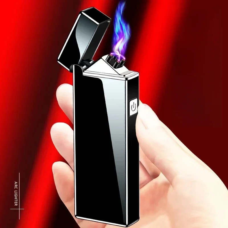 Vape Accessory - ไฟแช็คไฟฟ้ากันลมชนิดโค้งคู่แบบไร้เปลวไฟชาร์จ USB ที่จุดบุหรี่ไฟแช็คกลางแจ้งของขวัญสำหรับผู้ชาย
